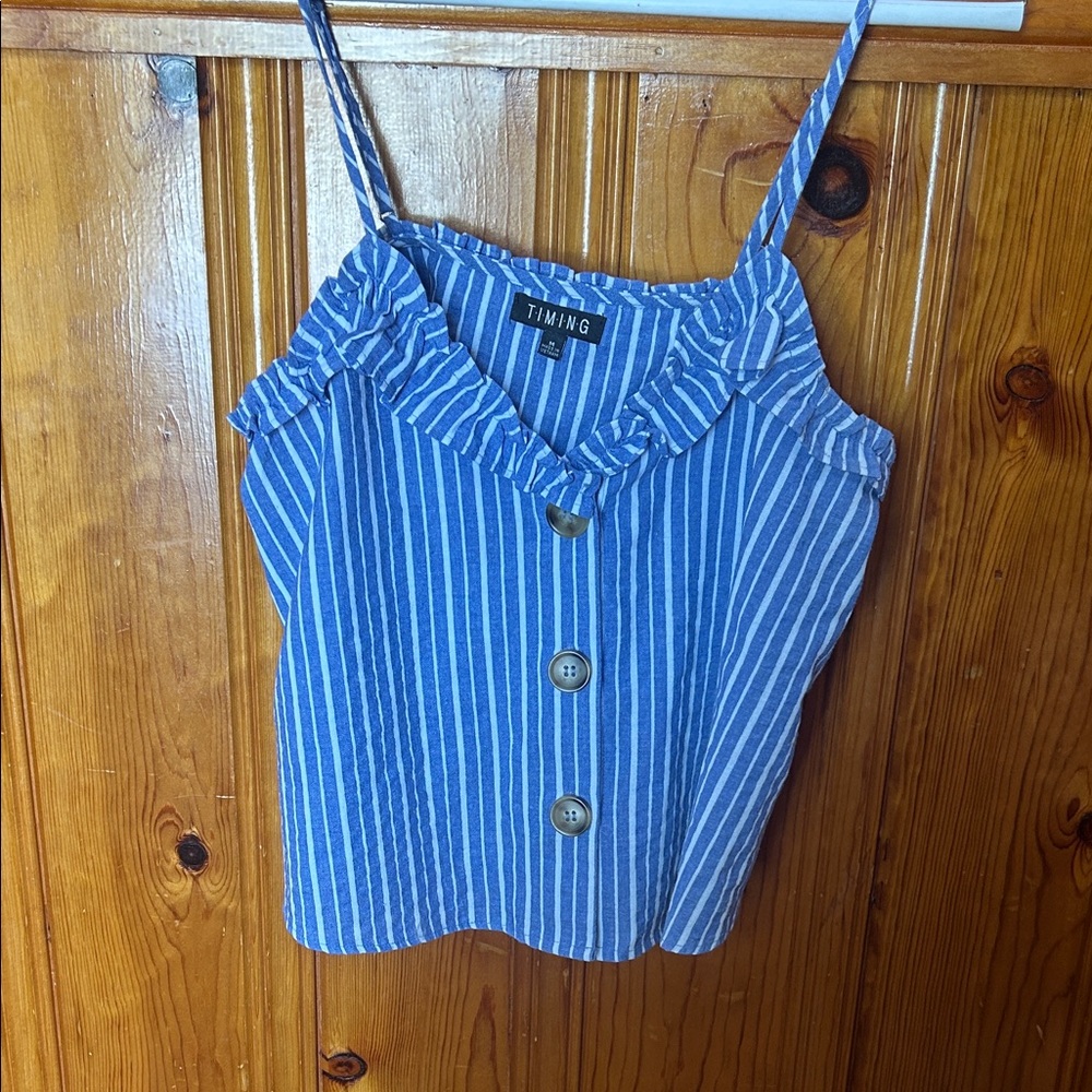 Timing Blue and White Striped Tank Top